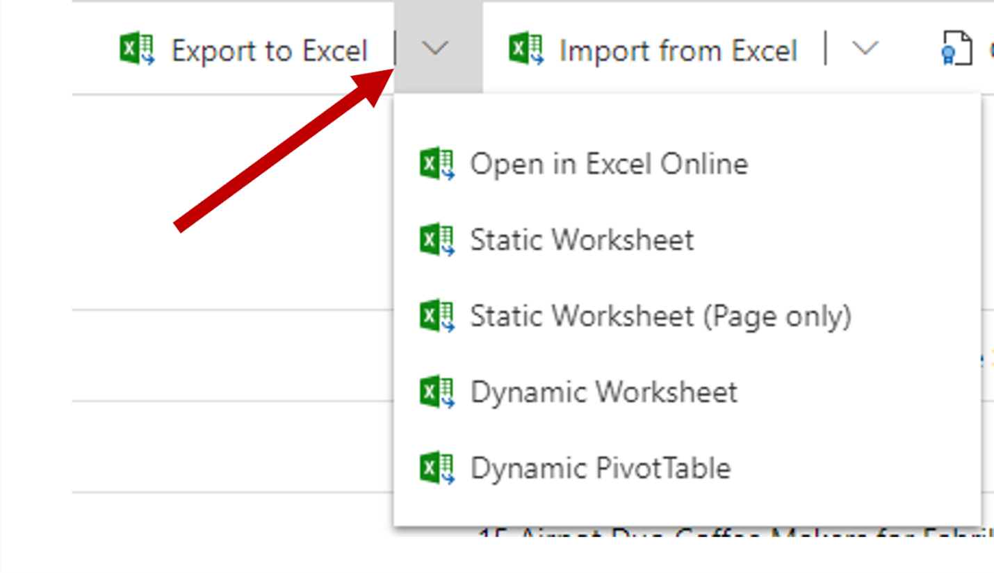 Screenshot della schermata Esporta in Excel Online.