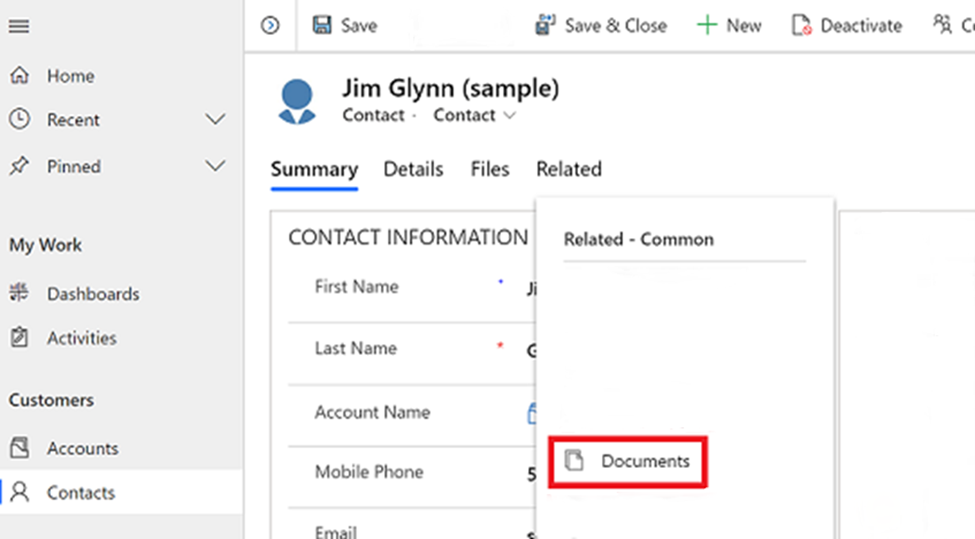 Screenshot dell'accesso ai materiali archiviati in una cartella documenti di SharePoint.