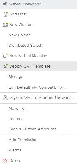 Screenshot che mostra come distribuire il file OVA scaricato per VMware HCX Connector locale nel server vCenter.