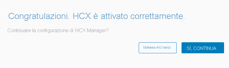 Screenshot dell'attivazione corretta di VMware HCX nell'ambiente vCenter locale.
