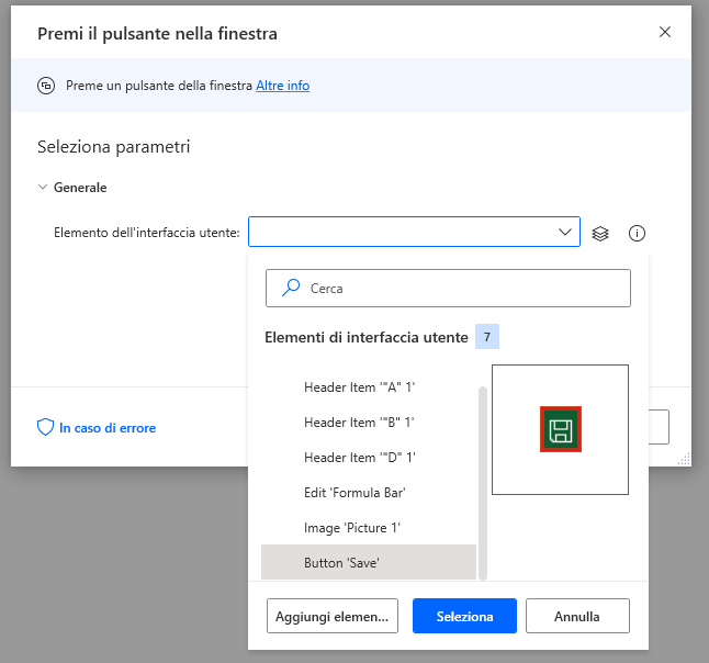 Screenshot delle azioni dell'interfaccia utente in Power Automate per desktop.