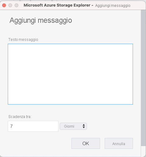 Screenshot che mostra la finestra per l'aggiunta di un messaggio nella coda.