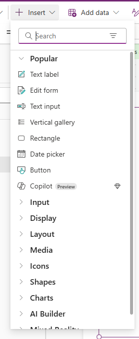 Screenshot della selezione della vista Raccolta verticale nell'app.