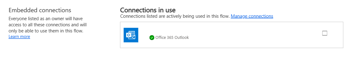 Screenshot che mostra le connessioni usate nel flusso.