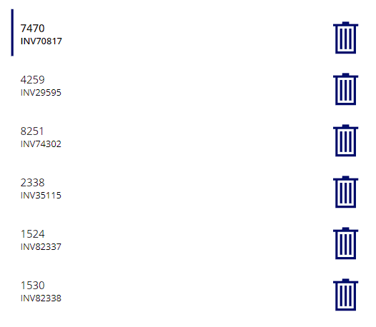 Screenshot della raccolta con le icone Cestino visualizzate.