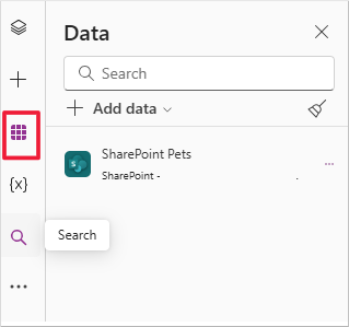 Vista del bordo laterale con i dati selezionati e che mostra l'elenco SharePoint appena aggiunto come origine dati.