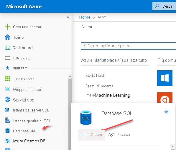 Screenshot che mostra la pagina Distribuzione del database SQL di Azure nel portale di Azure.