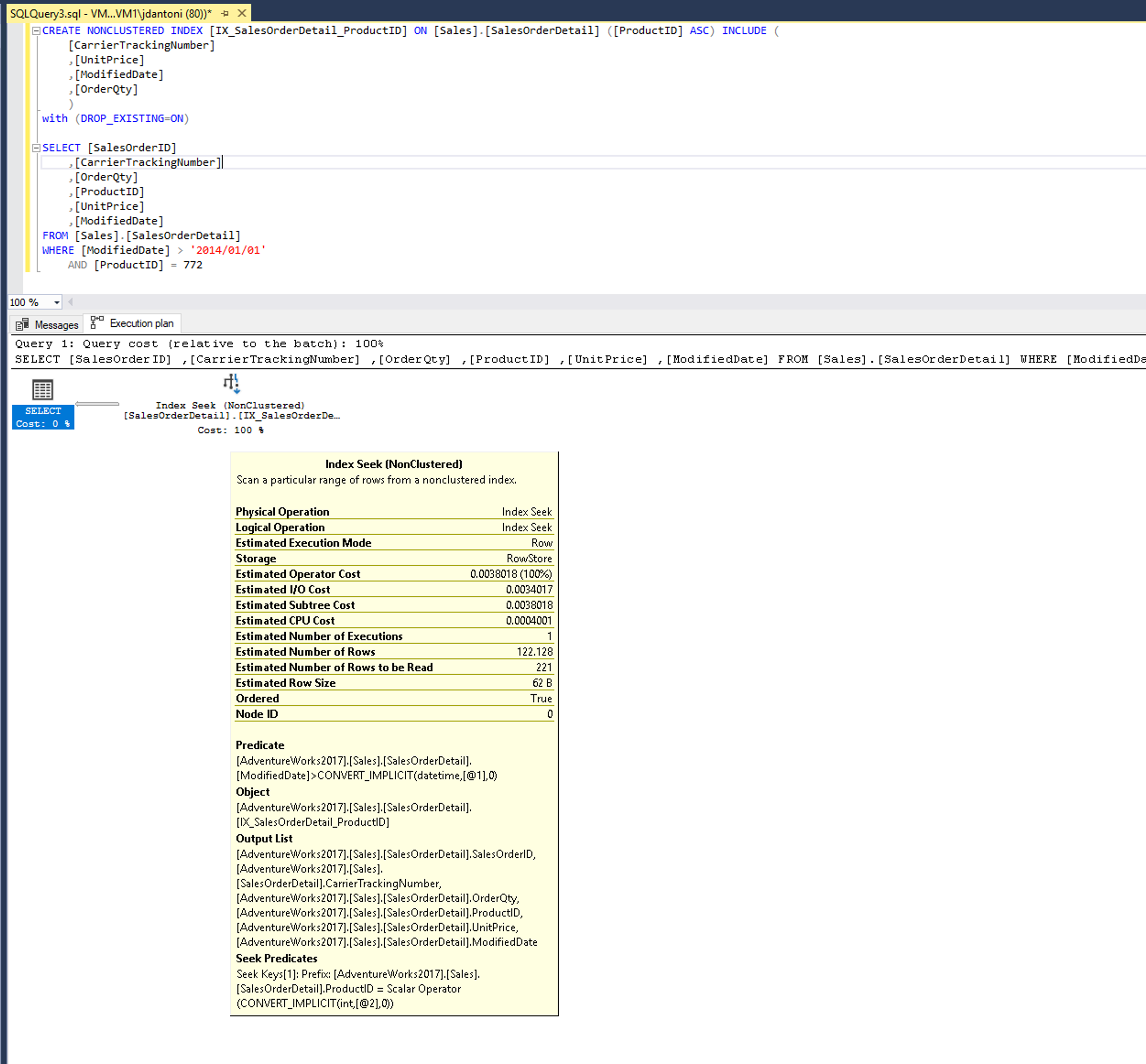 Modifica dell'indice e del piano di query senza ricerca della chiave