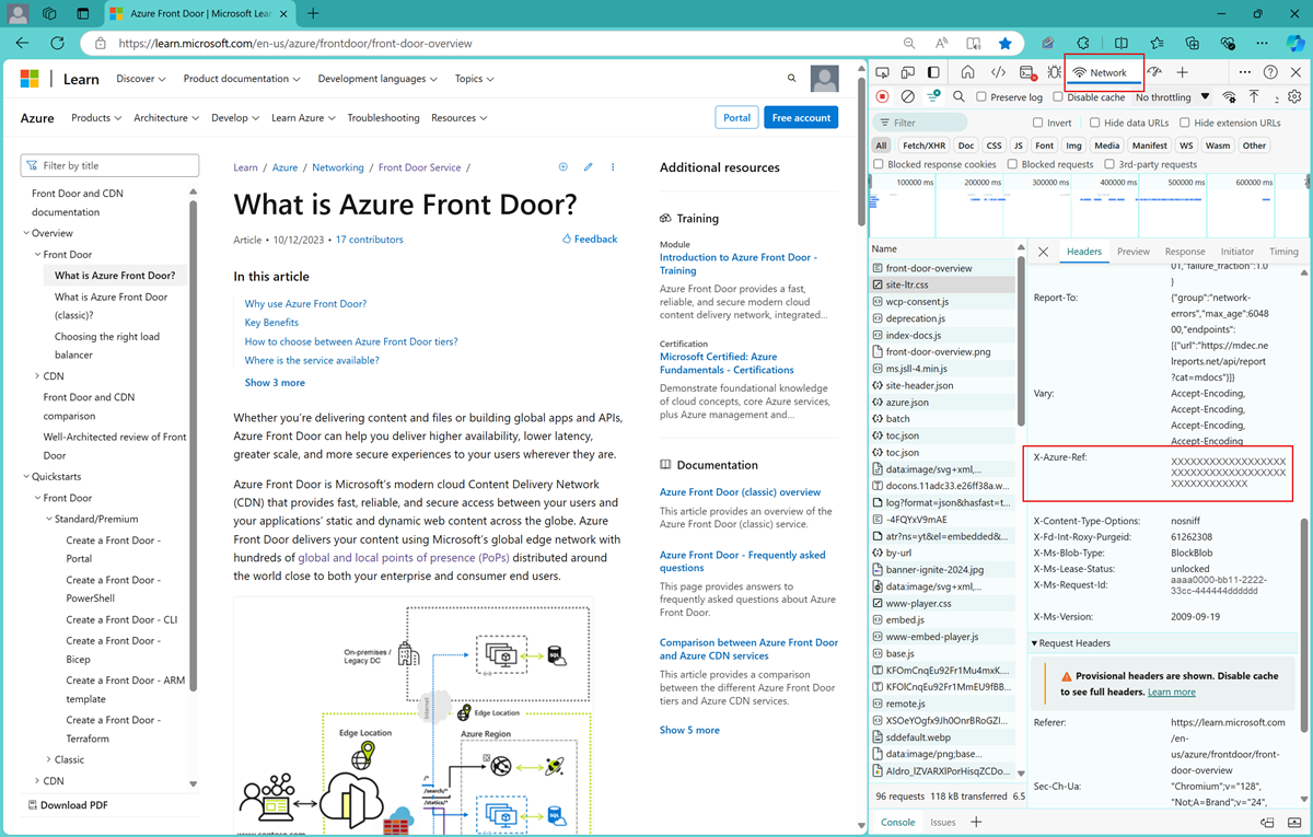 Screenshot dell'esempio RefString nel browser Microsoft Edge.