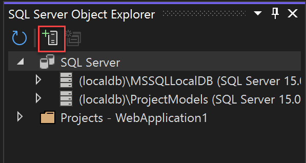 Screenshot del pulsante Aggiungi SQL Server in Esplora oggetti di SQL Server