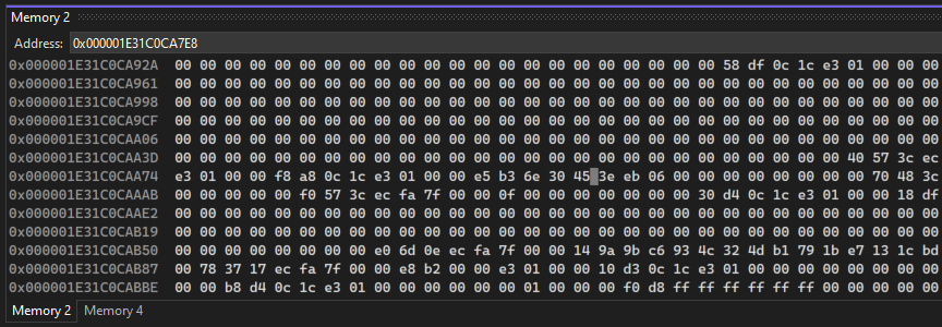 Screenshot della finestra Memoria.