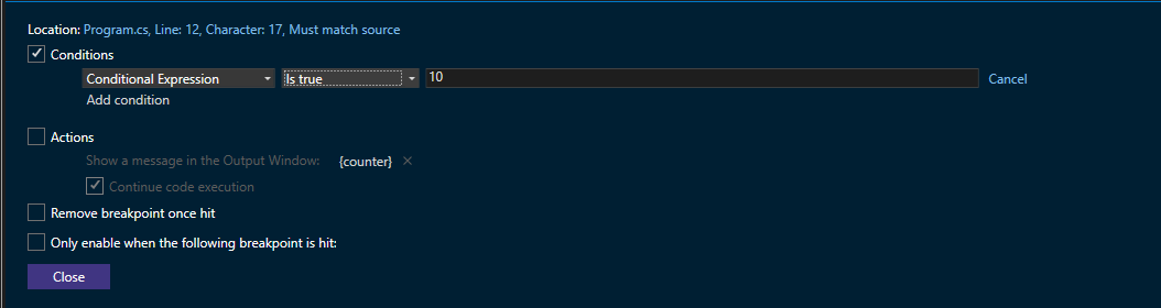 Screenshot che mostra il numero di passaggi dell'espressione condizionale.