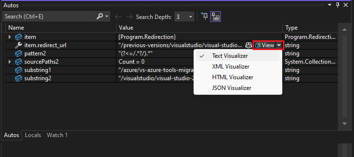 Screenshot di Apri il visualizzatore di stringhe.