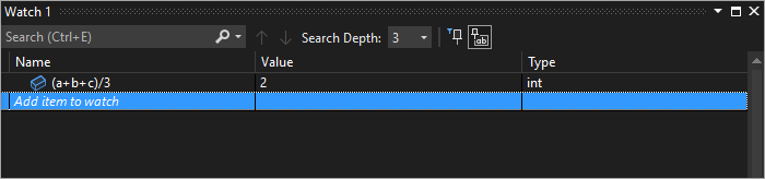 Screenshot dell'espressione di osservazione.