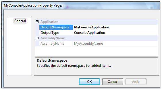 Pagina delle proprietà di Simple Project