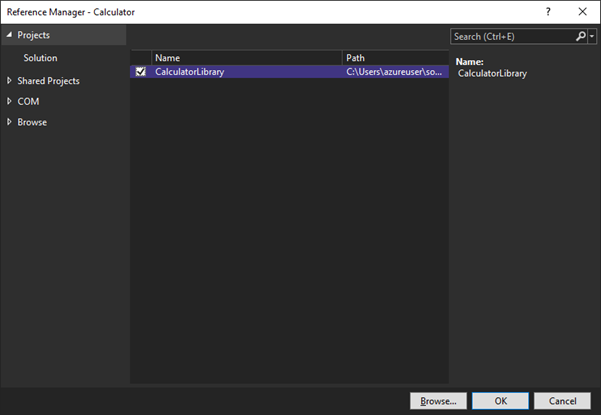 Screenshot della finestra di dialogo Gestione riferimenti.