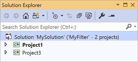 File di filtro della soluzione aperto in Esplora soluzioni di Visual Studio