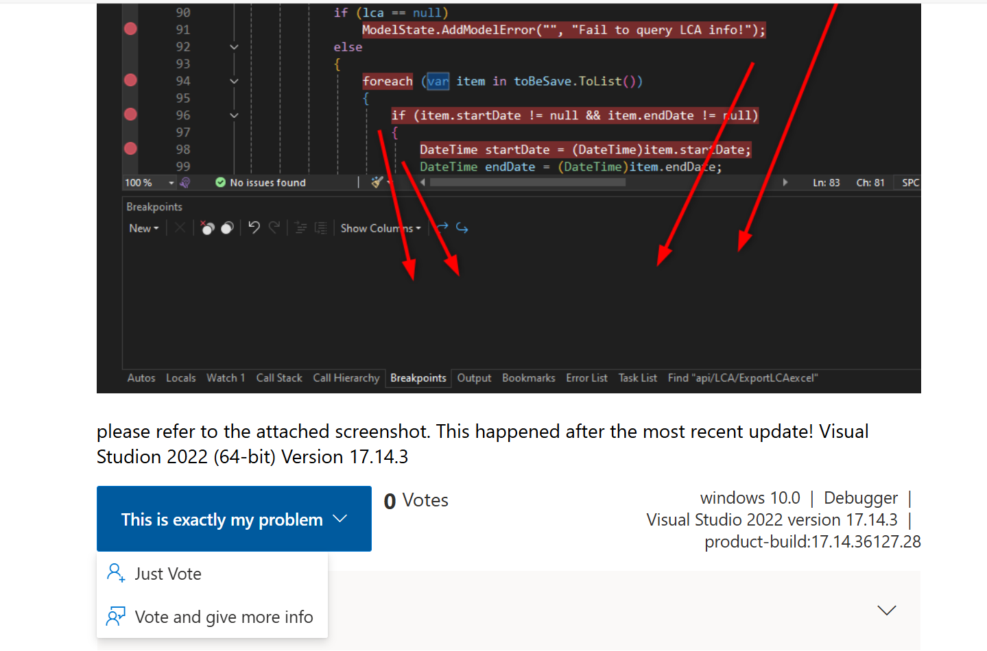 Screenshot che mostra i pulsanti di voto.