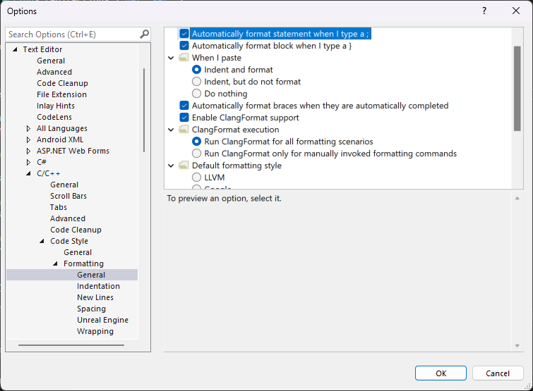 Screenshot del riquadro Opzioni con Editor di testo.