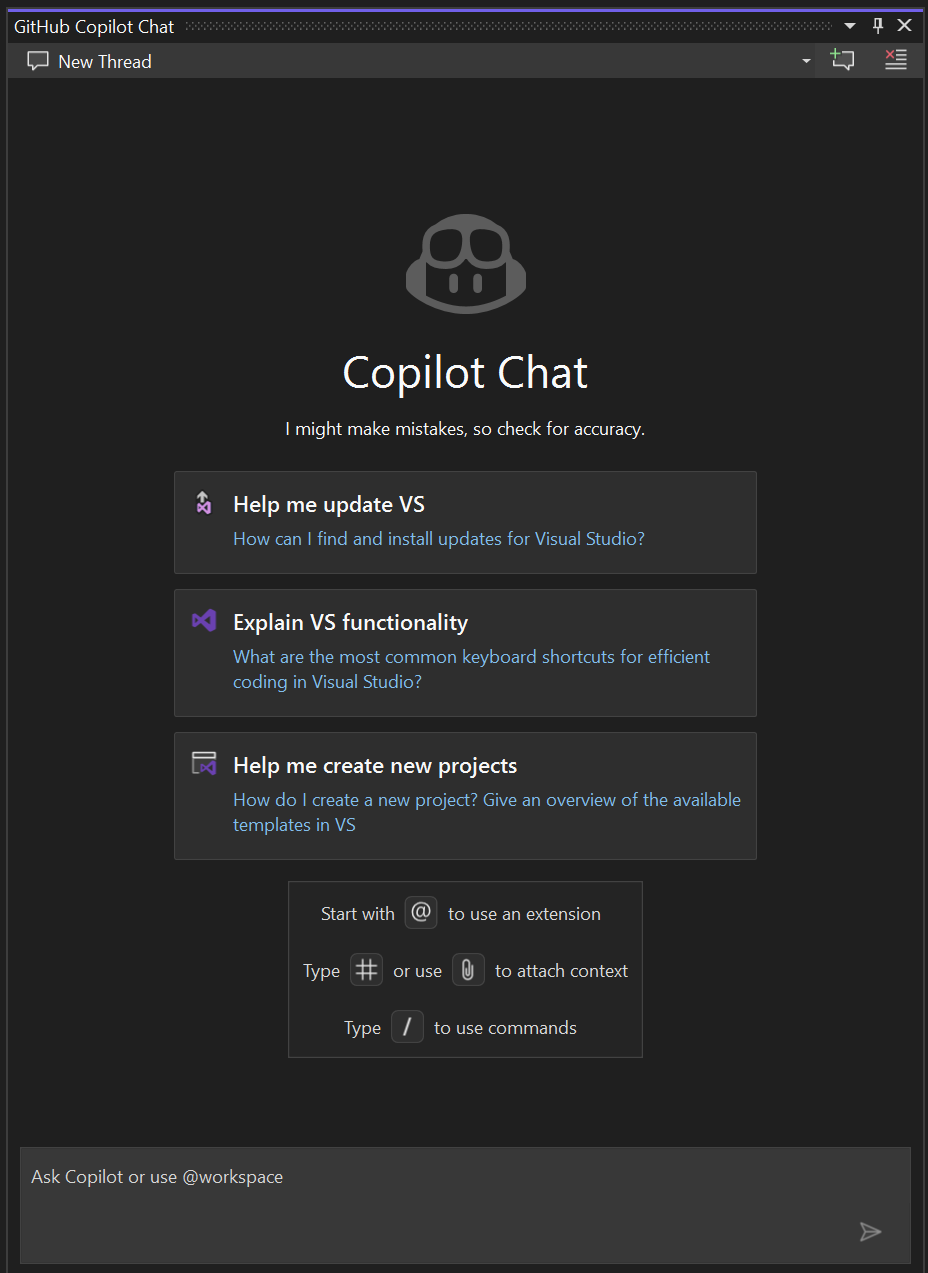 Screenshot della finestra Chat di Copilot.