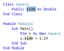 Screenshot del codice evidenziato - Visual Basic.