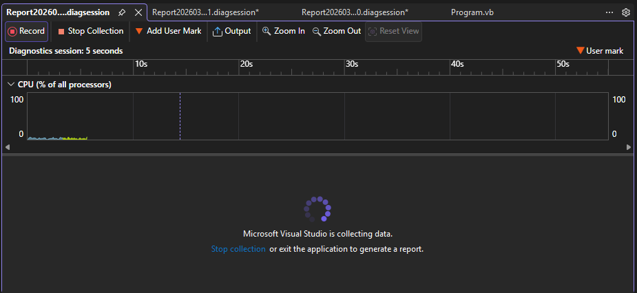 Screenshot che mostra il pulsante Arresta raccolta.