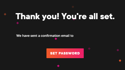 Screenshot della pagina Web di conferma pluralsight e del pulsante Imposta password.