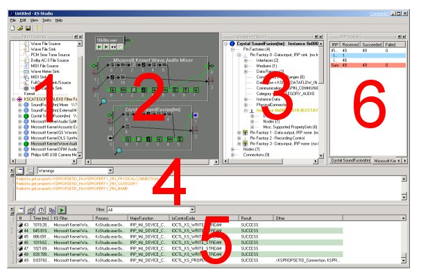 Screenshot dell'interfaccia dell'utilità KSStream che mostra i riquadri dei menu 1, 2, 3 e 6 nella prima riga, seguiti da 4 e 5 nella riga inferiore.