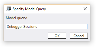 Screenshot della finestra di dialogo Specifica la query del modello in WinDbg.