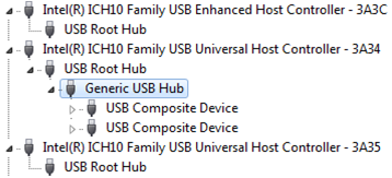 Screenshot che mostra un hub USB generico selezionato in Gestione dispositivi windows.