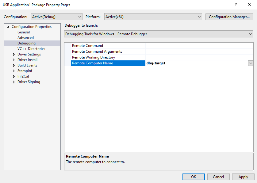 Debugger remoto del modello winusb.