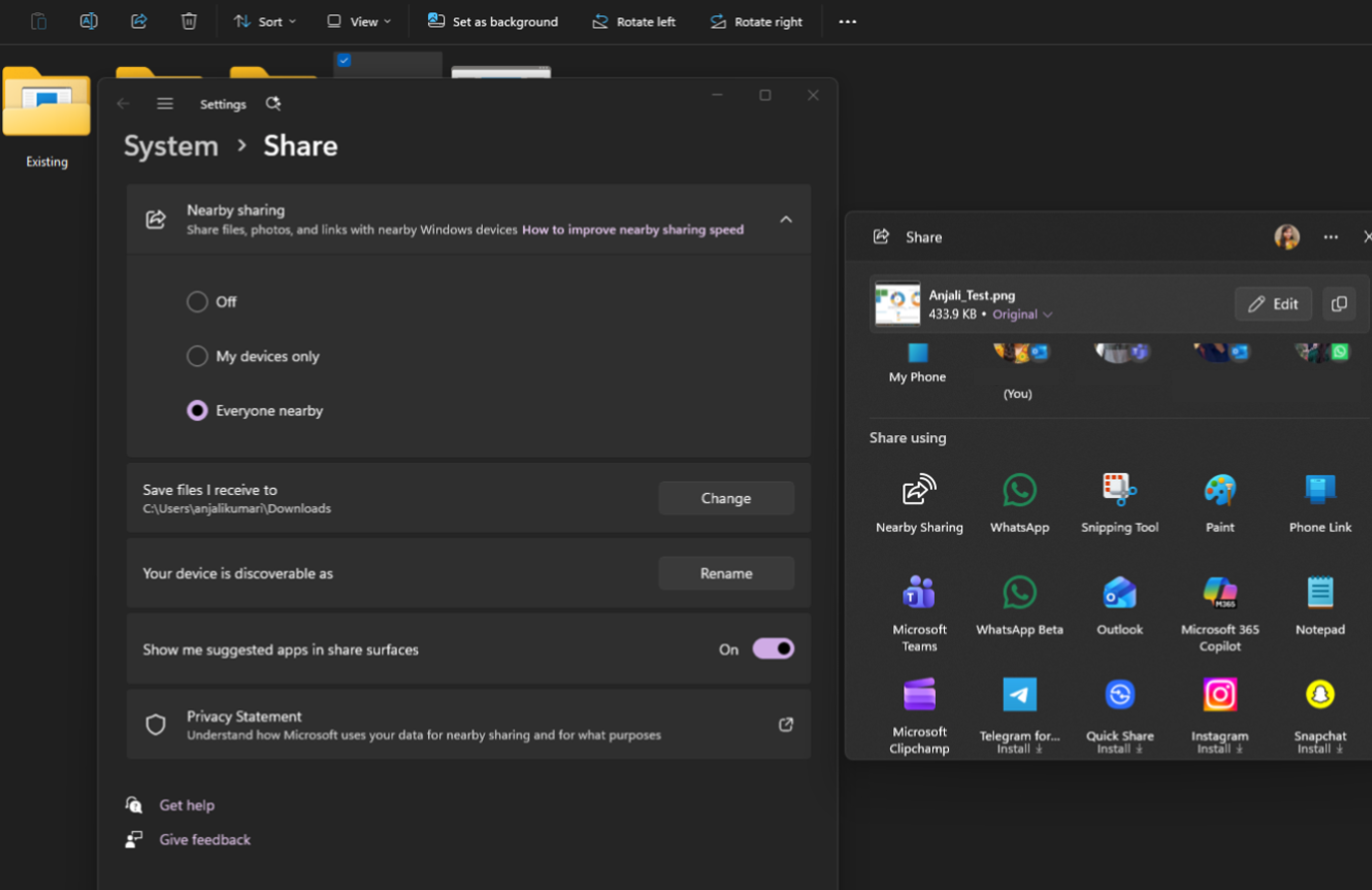 Screenshot che mostra l'area di condivisione di Windows.