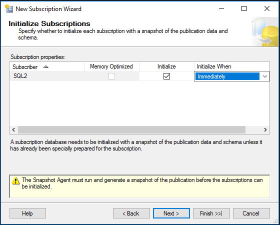 Screenshot che mostra la schermata Inizializzazione delle sottoscrizioni.
