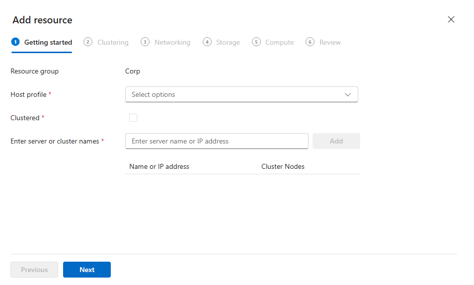Screenshot della scheda Avvio della procedura guidata Aggiungi host con il campo FQDN host immesso e la selezione del profilo host impostata su Computazione.