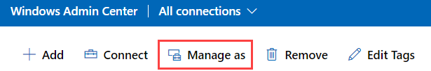 Screenshot della pagina che mostra tutte le connessioni, insieme al comando per l'utilizzo di credenziali specifiche per la gestione.