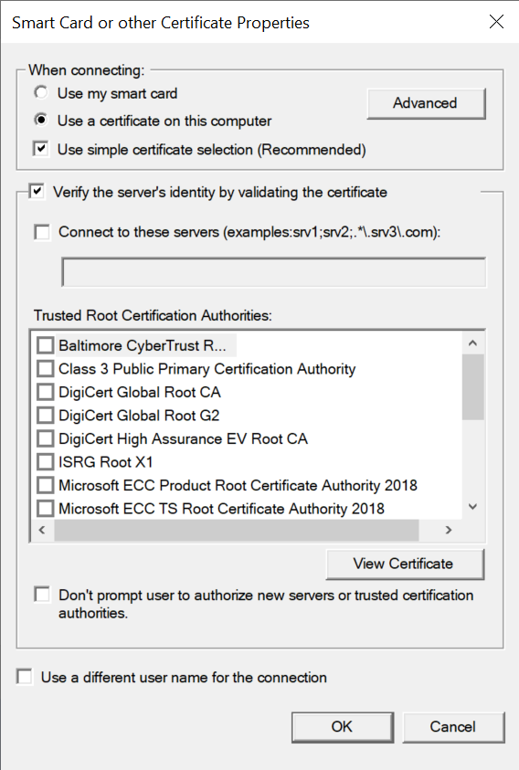 Screenshot che mostra la finestra di dialogo delle proprietà della smart card o di altri certificati.