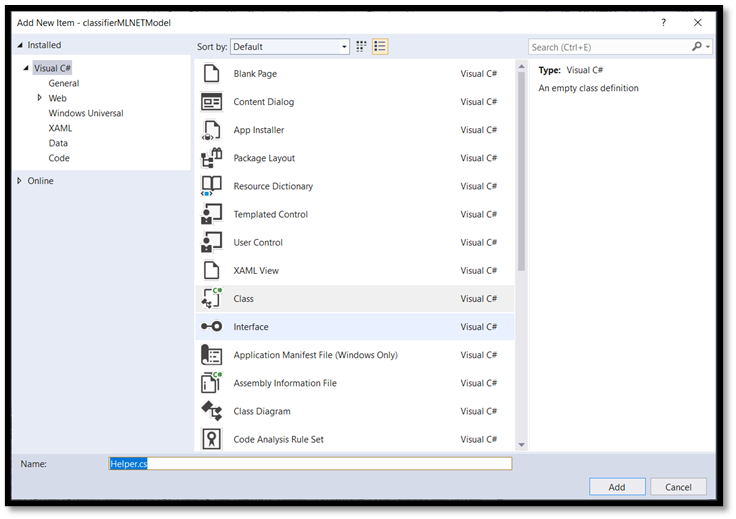 Aggiungere un file helper