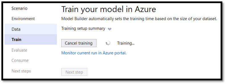 Eseguire il training del modello di Machine Learning