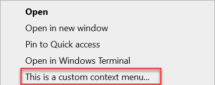 Screenshot della voce di menu di scelta rapida personalizzata