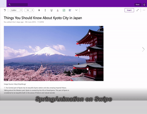 Animazione a molla sullo swipe