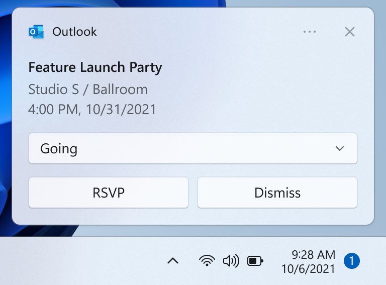 Screenshot di un desktop ritagliato che mostra una notifica con elementi di pulsante.