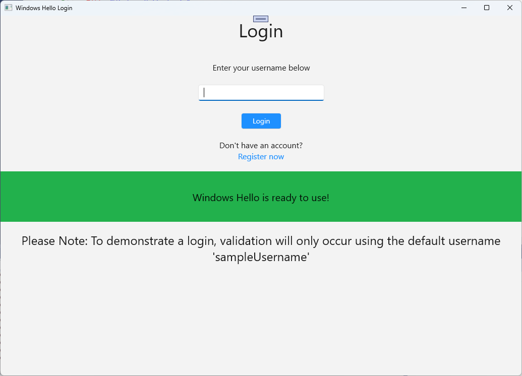 A screenshot della schermata di accesso Windows Hello con stato pronto