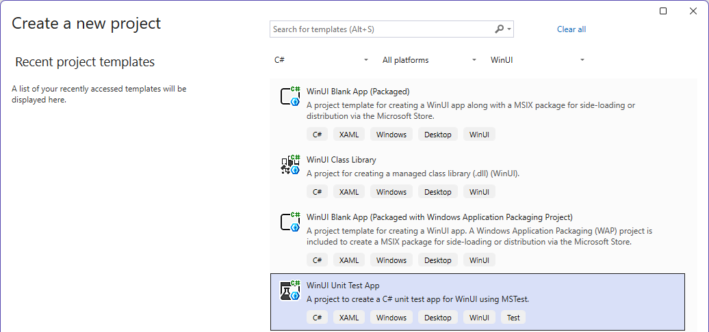Screenshot Visual Studio della finestra 