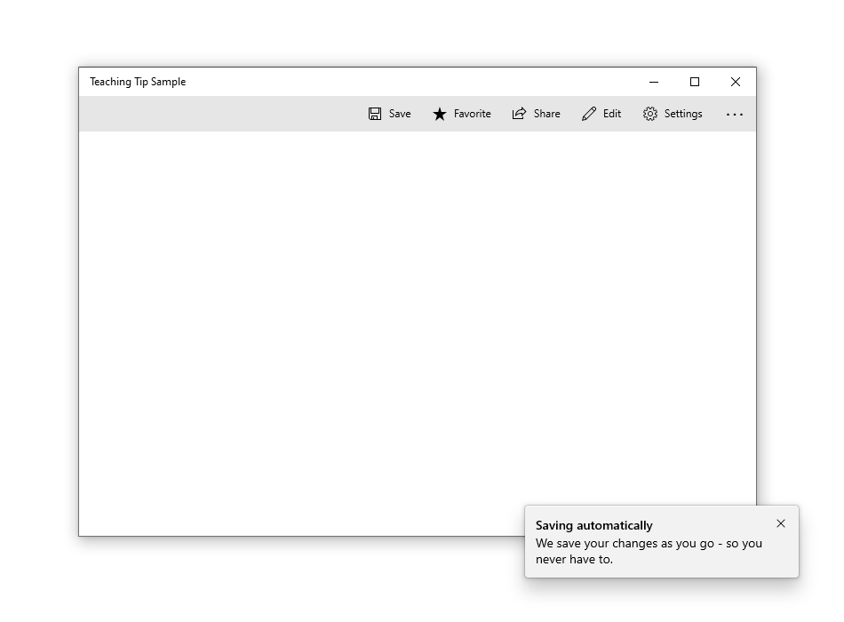 Un'app di esempio con un suggerimento didattico fuori dall'angolo in basso a destra dell'app. Il titolo del suggerimento recita 