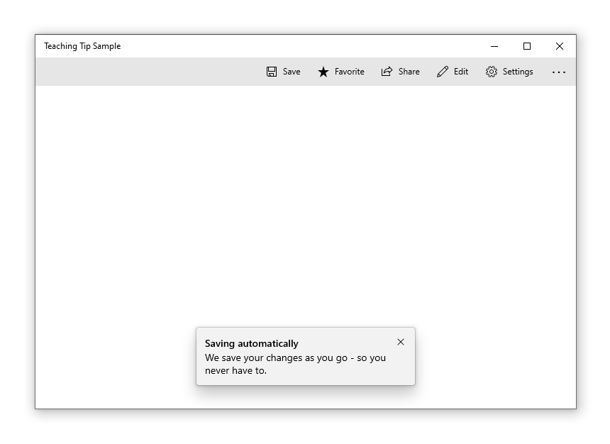 Un'app di esempio con un suggerimento didattico nell'angolo in basso a destra. Il titolo del suggerimento è 