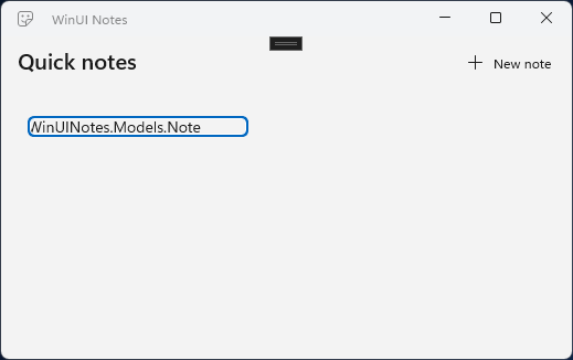 Interfaccia utente dell'app note con l'elenco note che mostra il nome della classe Note anziché il contenuto della nota.