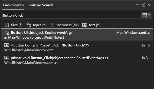 Funzionalità di ricerca in Visual Studio