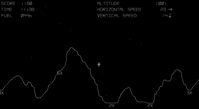 Interfaccia originale del Lunar Lander di Atari del 1979