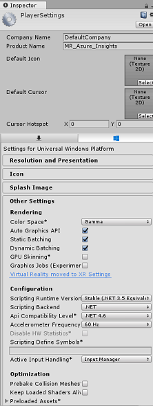 Screenshot della scheda Inspector (Controllo) che mostra Le impostazioni del lettore.
