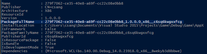 esecuzione di Get-AppxPackage